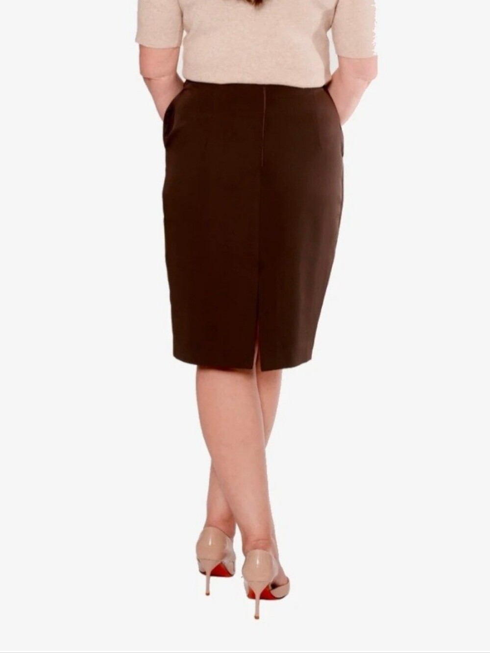 Lac Bleu Women's Brown Pencil Skirt With Pockets